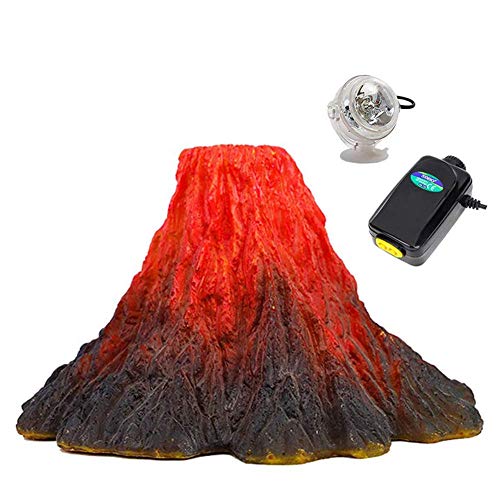S-Lifeeling Tank Decoration Volcano Ornament Lava Explosion Look Aquarium Decorations with Multi-Color LED Spotlight for Fish Tank (M) - color: Set, size: M