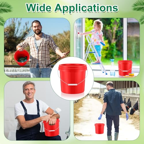 Tioncy 10 Pcs 2 Gallon Plastic Buckets with Lids and Handles,Red | Storage Pails for Paint, Cleaning, Organizing, Durable Containers, Metal Handles, Plastic Material - color: Red
