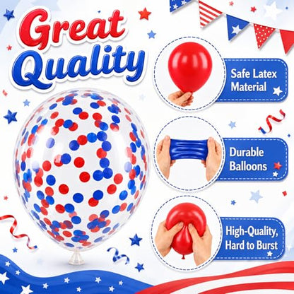 Red and Blue Balloons with 2Pcs Red Blue White Star Foil Balloons for Party - color: Blue and Red, size: 30PC