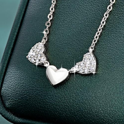 Moissanite 3-Heart Pendant Necklace for Women | 0.3CTTW D Color VVS1 Moissanite 14K Gold Plated Eternal Heart Pendant for Wife Mom Birthday Jewelry Gifts - color: Silver