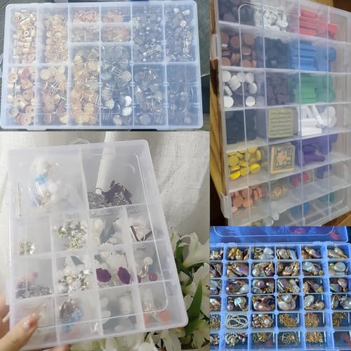Xiaoyztan 18-Grid Clear Plastic Organizer for Jewelry Beads 2Pcs | 18-grid clear organizer for jewelry, beads, tackle, and small parts - size: 8.0x4.7x1.3 in