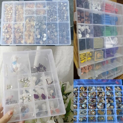 Xiaoyztan 18-Grid Clear Plastic Organizer for Jewelry Beads 2Pcs | 18-grid clear organizer for jewelry, beads, tackle, and small parts - size: 8.0x4.7x1.3 in