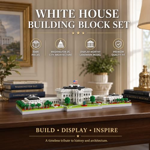 White House Micro Building Block Set 3000 Pcs Washington DC Architecture Model Kit for Adults & Teens US Historic Landmark Home Office Desk Decor Display Souvenir Gift - style: White House