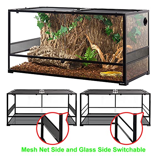 REPTIZOO Large Reptile Terrarium, Tall & 48 INCH Wide Reptile Tank with Sliding Door Top Screen Ventilation & Anti Escape Lid (48" W X 24" D X 24" H (Full Glass & Side Mesh Panel Switchable)) - size: 24 x 24 x 48 Inches
