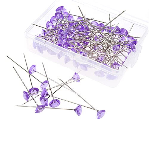 Transparent Purple Sewing Pins,50mm/1.97" Acrylic Diamond Head Pin - color: 8x50mm Purple