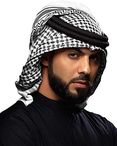 HOMELEX Keffiyeh Arab Head Scarf for Men Sheikh Muslim Turban Saudi Dubai Headwear - color: Black-q