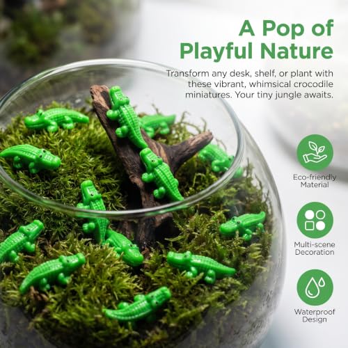 COMINGOIN Mini Resin Crocodiles, 100 Pcs Tiny Green Alligator Mini Sculptures, Miniature Reptile Figurines for Fairy Garden, Succulent Pot, Moss Terrarium, Beach Diorama - style: Cute