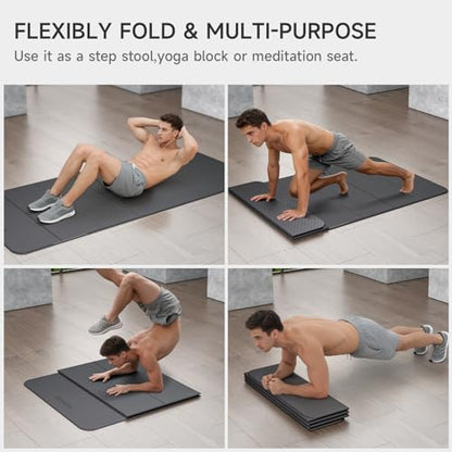 7-Fold Yoga Mat 74"x31" - 0.31 Inch Thick Folding Exercise Mat, Extra Wide Non-Slip POE Mat for Travel, Storage, Yoga, Pilates, Meditation & Home Gym, Lightweight & Portable - color: Black