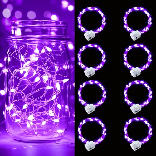 pozzolanas 8 Pack Purple Battery Operated String Lights - 7ft Waterproof Fairy Lights with 20 LEDs for Home, Mason Jar, Party, Wedding, Halloween, Christmas Decorations - color: Purple, size: 8 Pack