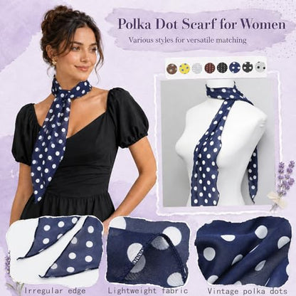 Polka Dot Scarf for Women, Chiffon Womens Scarves for Travel Date - color: Blue