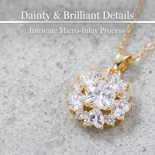 Necklaces for Women - Sparkling Flower Pendant Necklace, 18K Gold Plated Chain, Sunflower Clover Jewelry for Wedding Party, 16+2 Inch - color: Golden