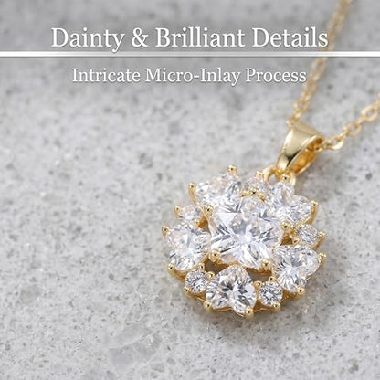Necklaces for Women - Sparkling Flower Pendant Necklace, 18K Gold Plated Chain, Sunflower Clover Jewelry for Wedding Party, 16+2 Inch - color: Golden