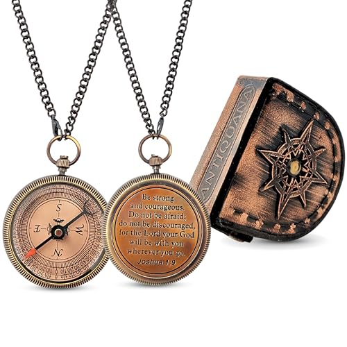 Brass Compass - God My Lord Guide Me - Uplifting Baptism Gift, Graduation Gift, Birthday, Confirmation Gift for Men Women Boys Girls Teenage Kids Be Strong & Courageous - style: #3 God Guide