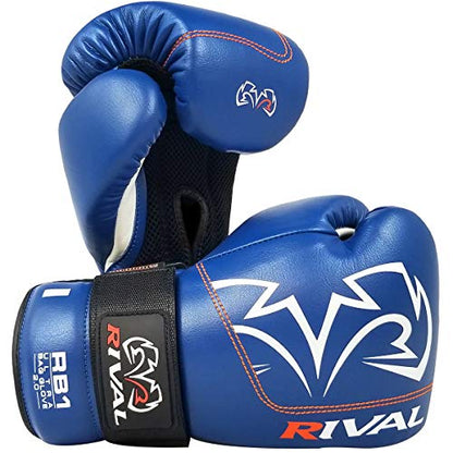 RIVAL Boxing RB1 2.0 Ultra Bag Gloves, Hook and Loop Closure, Super-Resistant Microfiber, High-Density Foam, Breathable Mesh Palm - color: Blue, size: Medium
