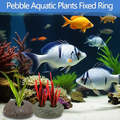 2PCS Natural River Stone Plant Weights for Aquarium，Pebble Aquatic Plants Fixed Ring for Aquatic Plants，Unique Shape & Size Decorative River Rock for Landscape Plant(0.8" Holes) - size: 2, style: 1 hole