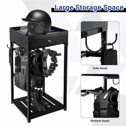 Neoaider Police Gear Rack, Police Hanger with Hooks | Tactical Duty Gear Rack Decor with Thin Blue Line Flag, Black Body Armor Stand for Police Gift - size: Police Gear Stand w/Combination Lock
