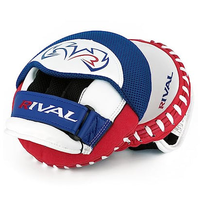 RIVAL Boxing RPM5 2.0 Parabolic Punch Mitts - Perfect for Precision and Combination Punching, 7" Diameter Striking Surface - color: Red/White/Blue