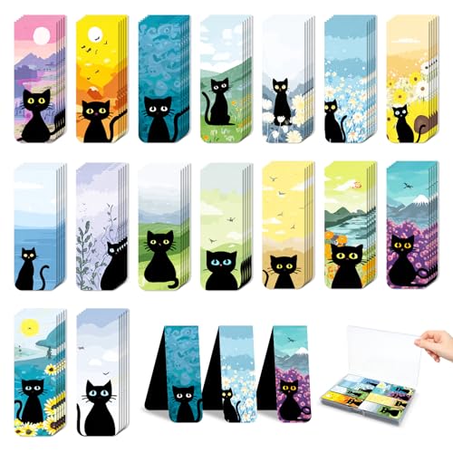 48 Pieces Magnetic Bookmarks Magnet Page Markers - Book Marks for Reading Women & Men with Storage Boxes - Gifts for Cat Lovers, Cute Magnet Bookmark Clips for Reading Pleasure (Cat Style A) - size: 48, style: Cat Style A