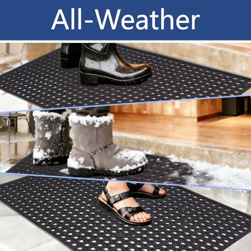 Outdoor Rubber Mat Kitchen Anti-Fatigue Floor Mats (24" x 36") Restaurant Bar Floor Mat New Rubber Non Slip Drainage Mat Black - size: 36"L x 24"W x 0.4"Th