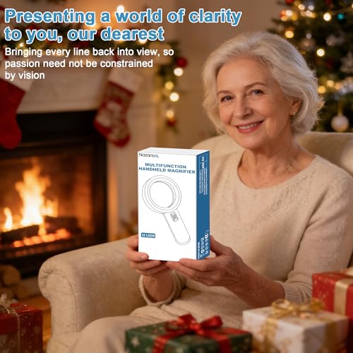 Nazano Magnifying Glass with Light, Ultra-Clear Lightweight Handheld Reading Magnifier with 12 LEDs, Distortion-Free Optical Lens for Seniors, Macular Degeneration, Close Work, Coins & Pill Bottles