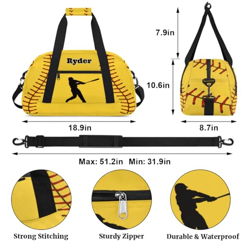 Personalized Sports Training Bag for Boys, Yellow Baseball | Personalized Named Practice Travel Overnight Training Bag - color: Color 27