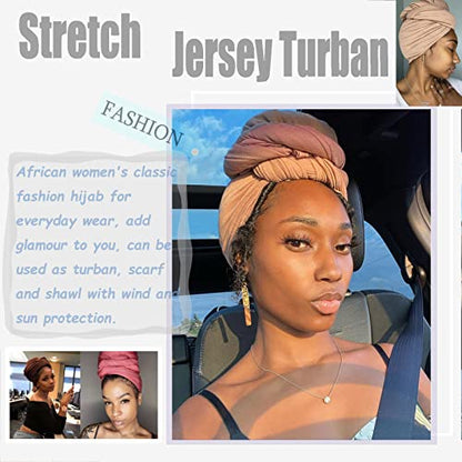 ZRQ 5 Pieces Stretch Jersey Turban Fashion Headband Soft Breathable Long Lightweight and Comfortable Tie Head Wraps for Black Women (Black,Army Green,Dark Blue,Camel,Dark Grey) - color: Black,army Green,dark Blue,camel,dark Grey