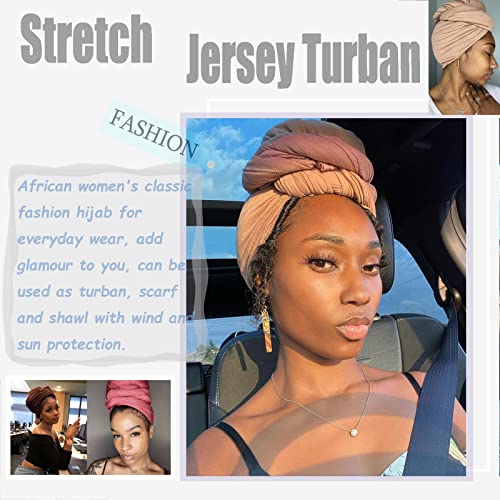ZRQ 1 Pieces Camel Stretch Hijab Extra Long Solid Color African Shawl Hair Scarfs Jersey Turban Fashion Head Scarf Soft Head Wraps for Black Women - color: Camel