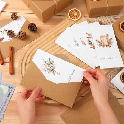 Engrowtic 50 Sets Christmas Gift Card Holder for Cash Boho Rustic Christmas Card Money Holder Xmas Cards Bulk with Envelopes and Stickers for Friends Family Holidays Xmas - style: Boho Christmas