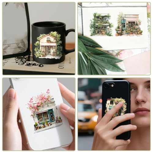 32 Pcs Cozy Tree Shop UV DTF Cup Wraps for 16OZ Glass, 4.3 x 9.4 Inch Cozy House UV DTF Transfer Stickers Waterproof Rub on Transfer Decals for Glass Bottle Vase Furniture Crafts - style: Cozy Tree Shop