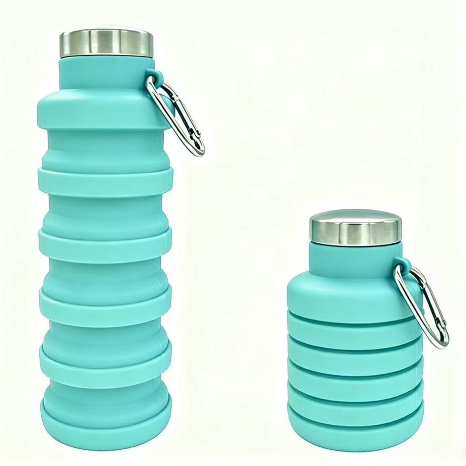 YCT Collapsible Water Bottle 17oz（500ml），Travel Portable Sport Water Bottle，Reusable Silicone Foldable Water Bottles for Gym Camping Hiking (Teal) - color: Teal, style: Retractable