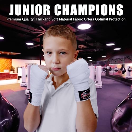 FARABI Kids Boxing Hand Wraps 100 Inches Long Junior Hand Wraps Boxing Hand Wraps Muay Thai Hand Wraps MMA Boxing Hand Wraps Men Boxing Hand Wraps Kids Boxing Hand Wraps Inner Gloves - color: White