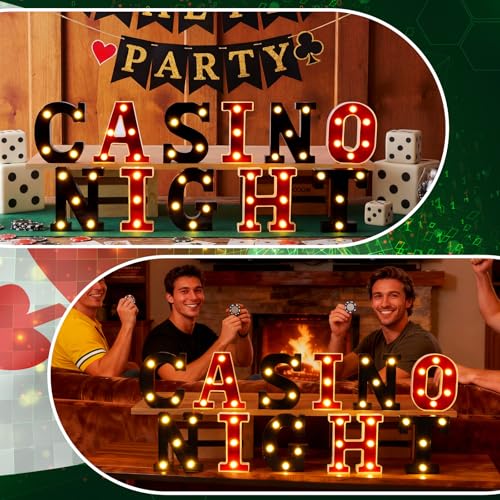 Aurelema Sukkot Large LED Letter Sign LED Lights Battery Powered Table Decoration for Party Gift Tabletop Decoration(Casino Night) - size: 8.27 inches, style: Casino Night