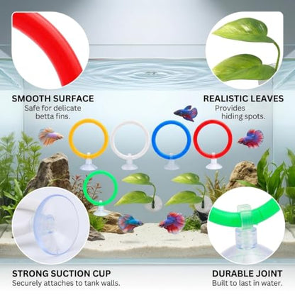 7 Piece Betta Fish Tank Accessories and Toys, Betta Enrichment Set with Exercise Rings and Plants, Mental Stimulation and Stress Reduction for Betta Fish, Betta Toys