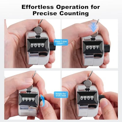 Anyongora Clicker Counter, Metal Hand Tally Counter Clicker with 4 Digit Display, Pitch Counter for Golf Stroke, Baseball, Coaching, Knitting, Lap, Row Sport, Silver