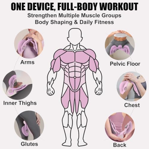 Pelvic Floor Exercise Device with 35 lb Resistance, Kegel and Inner Thigh Muscle Trainer, Home Workout Equipment for Postpartum Recovery, Women & Men, with Band - color: Pink