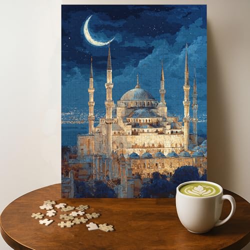 Crescent Moon Islamic Ramadan EID Islam Jigsaw Puzzle - 500 Pieces Wooden Puzzle for Adults, Wall Art Gift, Finished Size: 20 x 15 Inch - color: Crescent Moon Islamic Ramadan Eid - 500 Pieces