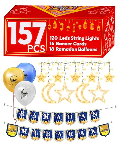 OLEEK ramadan decorations for home 2026 set ( ramadan's lights -2 rmadan banner -18 ramdan balloons - card) ramadan decor - ramadan gifts for kids - ramdan decoration - زينة رمضان كريم ديكور