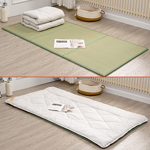 Natural Igusa Rush Grass Floor Tatami Mat,Full, 79" x 55" x 0.5" | Japanese Portable Folding Firm Traditional Bed Mattress , Foldable Pad Futon,for Sleeping, Sitting, Yoga, Relaxing - size: Full
