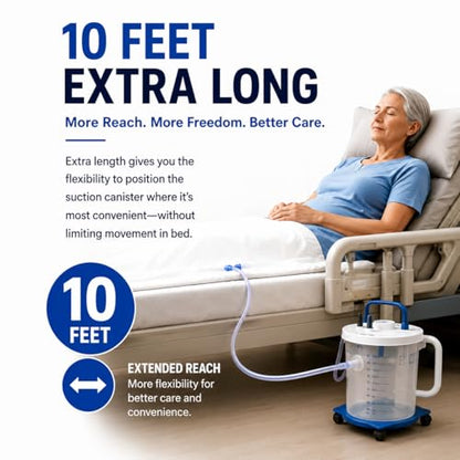 Extended Suction Connection Tube, 10 Feet Extra Long – Extension Suction Hose Compatible with Collection Devices - Veterinarian Suction Machines