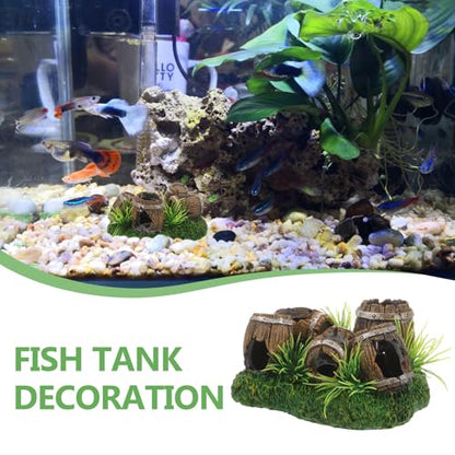 Kisangel Wine Barrel Aquarium Ornament Resin Fish Tank Decoration with Hideout Cave for Fish and Shrimp Shelter 2.36X3.35X2.36 Inch Rustic Aquarium Decor