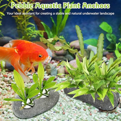 Hamiledyi Drilled Pebble Aquatic Plant Anchors Water Plants Fixed Ring Natural River Stone Plant Weights for Fish Tank Aquarium Decorations Landscape Stones(Aperture: 0.8" 2holes 6pcs)