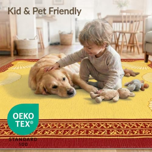4'x6' Washable Traditional Shell Accent Rug, Burgundy Non-Shedding Small Carpet Pet Friendly & Non-Slip for Playroom, Bedroom, Reading Nook | Ref:1952505 - color: Beige/Pattern 24, size: 4' x 6' (Rectangular)