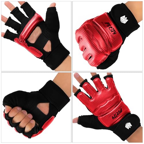FitsT4 Sports Half Mitts MMA UFC Training Boxing Punch Bag Martial Arts Gloves - color: Red, size: Small