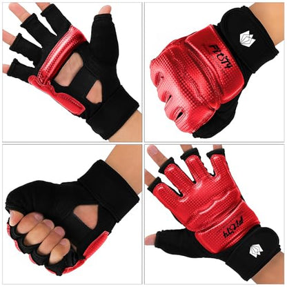 FitsT4 Sports Half Mitts MMA UFC Training Boxing Punch Bag Martial Arts Gloves - color: Red, size: Large