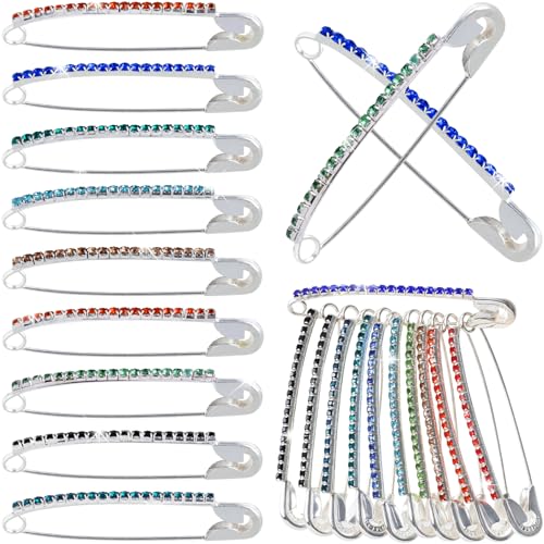 11pcs Rhinestone Safety Pins, Sparkly Rhinestone Decorative Pins for Clothing, Shiny Crystal Brooch for Scarf Shawl Jeans Sweaters Dresses Shirts- Silver - color: Silver-11pcs