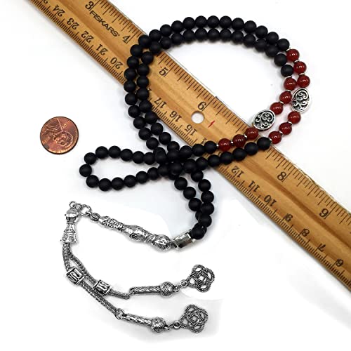 Special Prayer Beads Series -99 beads- Tesbih Tasbih Tasbeeh Misbaha Masbaha Subha Sebha Sibha (Black Matte Agate Stone Design -6 mm Small Beads-) - color: Black Matte Agate Stone Design -6 mm Small Beads-