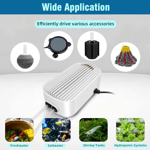 Quiet Aquarium Air Pump 9W Fish Tank Oxygen Aerator Pump with Air Stone Airline Tubing Check Valve Aquarium Bubbler for 160-300 Gallon Fish Tanks - size: 9W