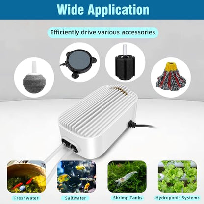 Quiet Aquarium Air Pump 9W Fish Tank Oxygen Aerator Pump with Air Stone Airline Tubing Check Valve Aquarium Bubbler for 160-300 Gallon Fish Tanks - size: 9W