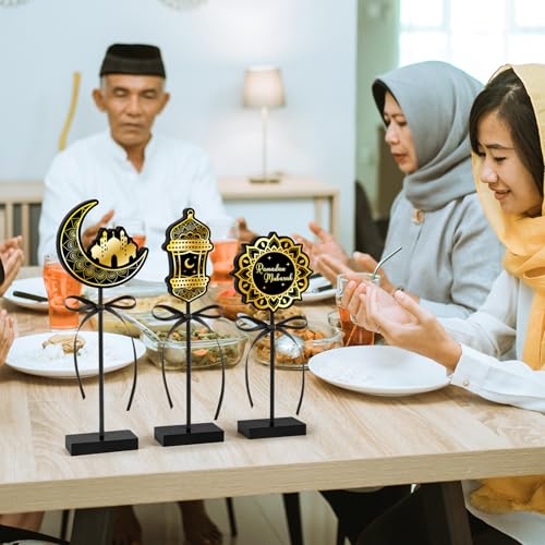 3 Pieces Ramadan Decorations Eid Mubarak Table Decor Wooden Set, Islamic Ramadan Tiered Tray Decor for Muslim Party Tabletop Decor Home (Classic) - style: Ramadan Classic