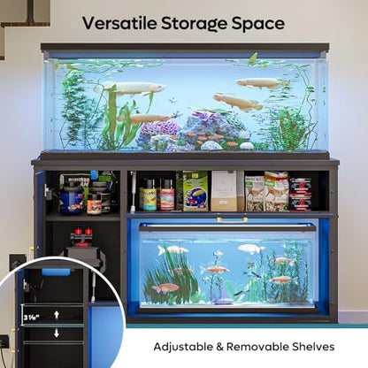 Bestier 55-75 Gal Fish Tank Stand with Power Outlet & LED Light, Black | RGB Led 22 Modes, Storage Cabinet With 3-Level Adjustable Shelf, Pull-Out Drawer, 37X18 In, 726Lbs Capacity, 4 Leveling Feet - size: 55-75 Gallon